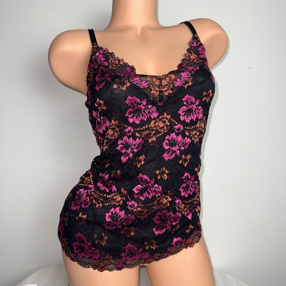 Cosabella Pink Orange Floral Lace Camisole Sheer V-Neck Cami Top Medium NWT